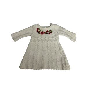 Hanna Andersson Sweater Dress Girls SZ 70 6-12 Mos Cable Knit Floral Embroidery